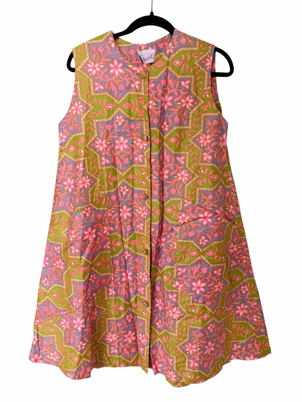 True Vintage 60’s Paulette Sleeveless Pink & Green A-Line Shift Dress